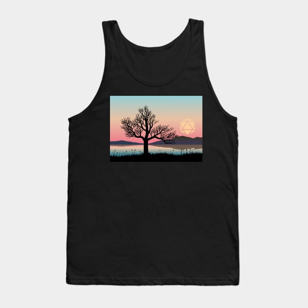 Pastel Sunset 20 Sided Polyhedral Dice Sun Dead Tree Landscape Tank Top by pixeptional